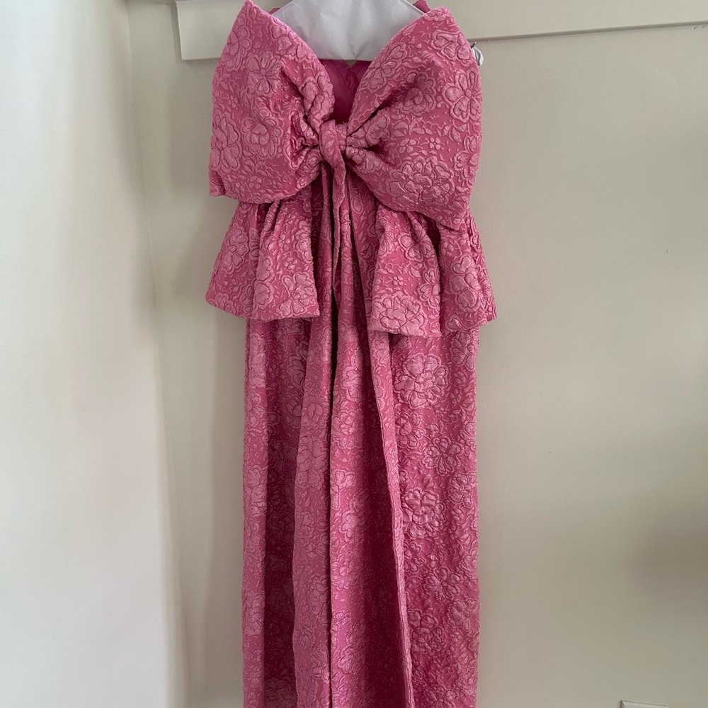 Jovani Pink Floral Lace Maxi Dress with Peplum - Picture 7 of 8
